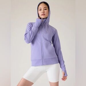 Athleta Zip Hoodie M • Lavender • Thumb Holes • Athleisure Layer Pilates Cozy
